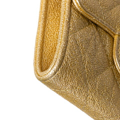 CC Quilted Iridescent Caviar Flap Card Holder on Chain