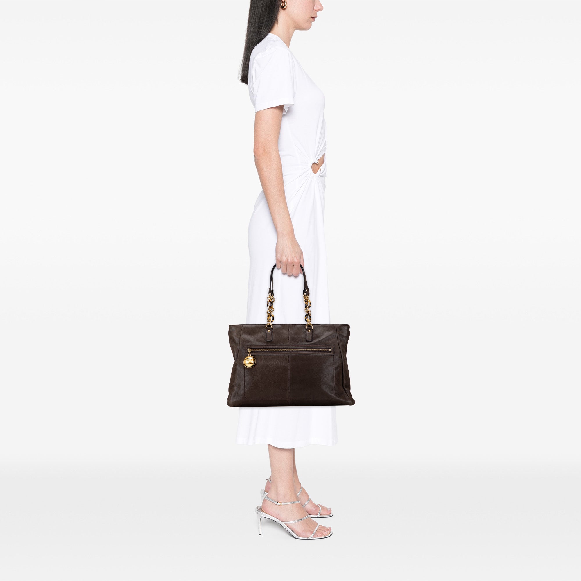 Iridescent Leather Chain Tote