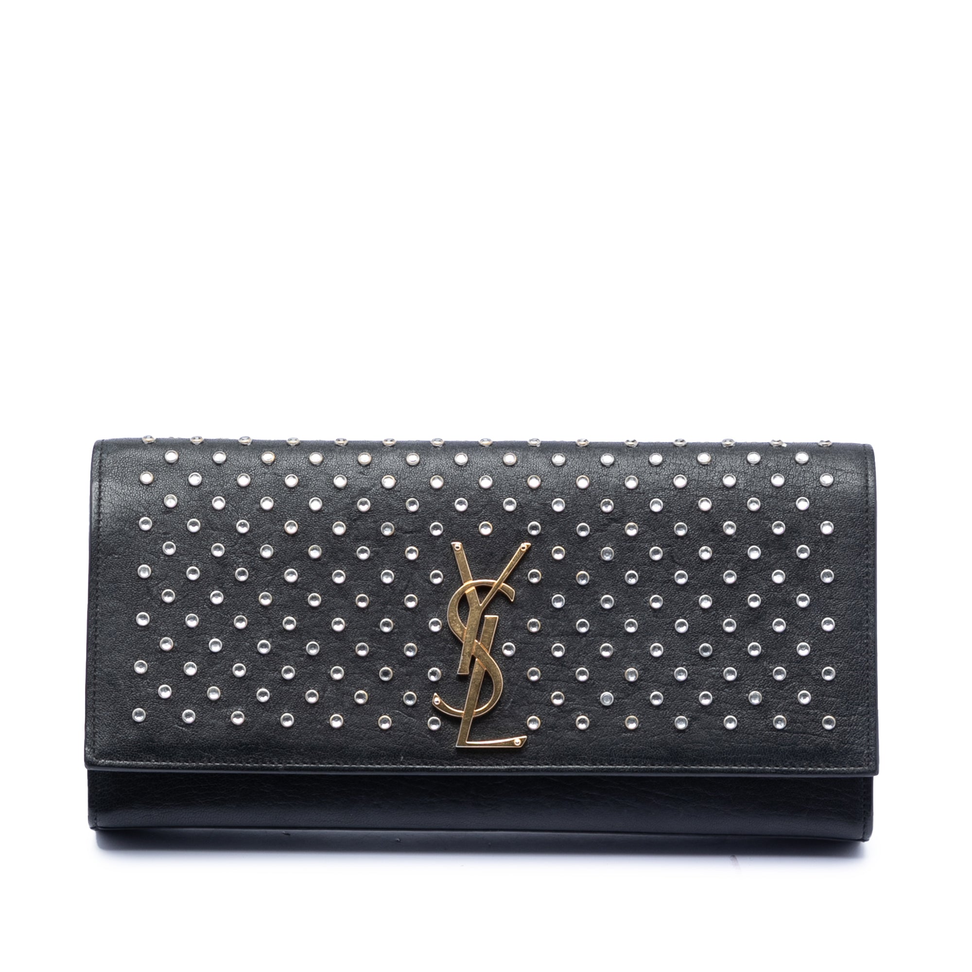 Leather Monogram Crystal Studded Cassandre Clutch