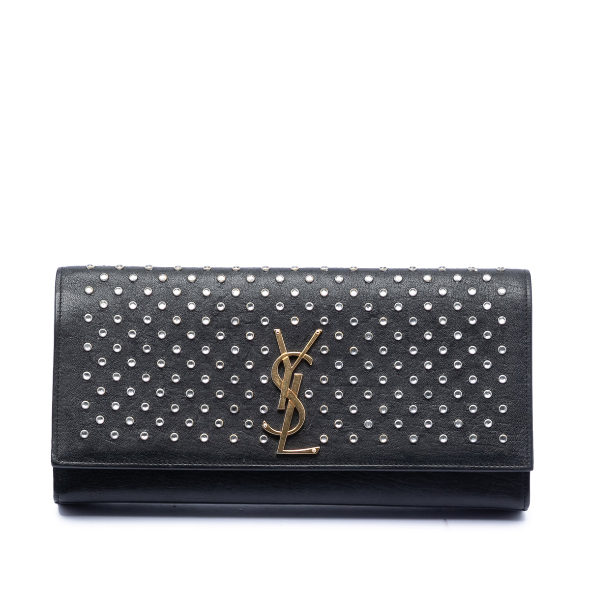 Leather Monogram Crystal Studded Cassandre Clutch
