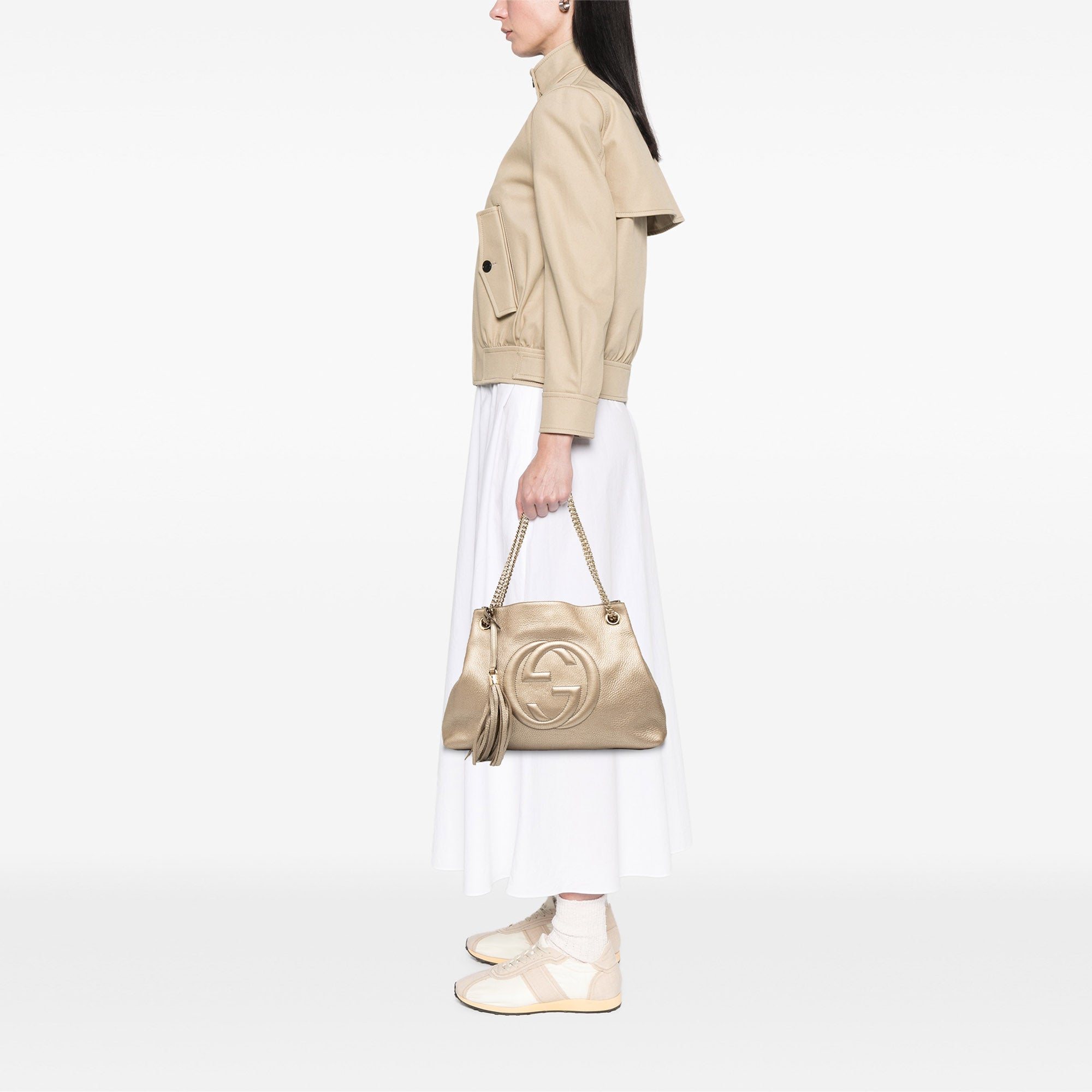 Medium Metallic Leather Soho Chain Tote