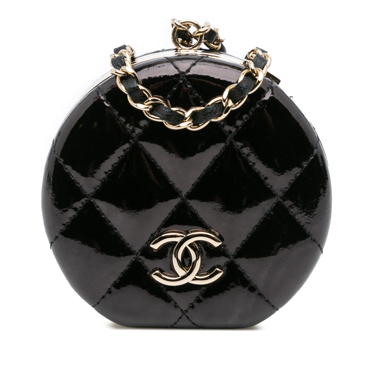 Quilted Patent Round Mirror Chain Necklace