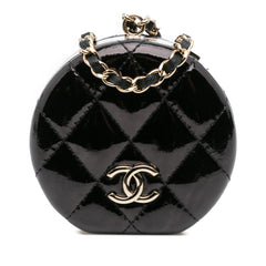 Quilted Patent Round Mirror Chain Necklace
