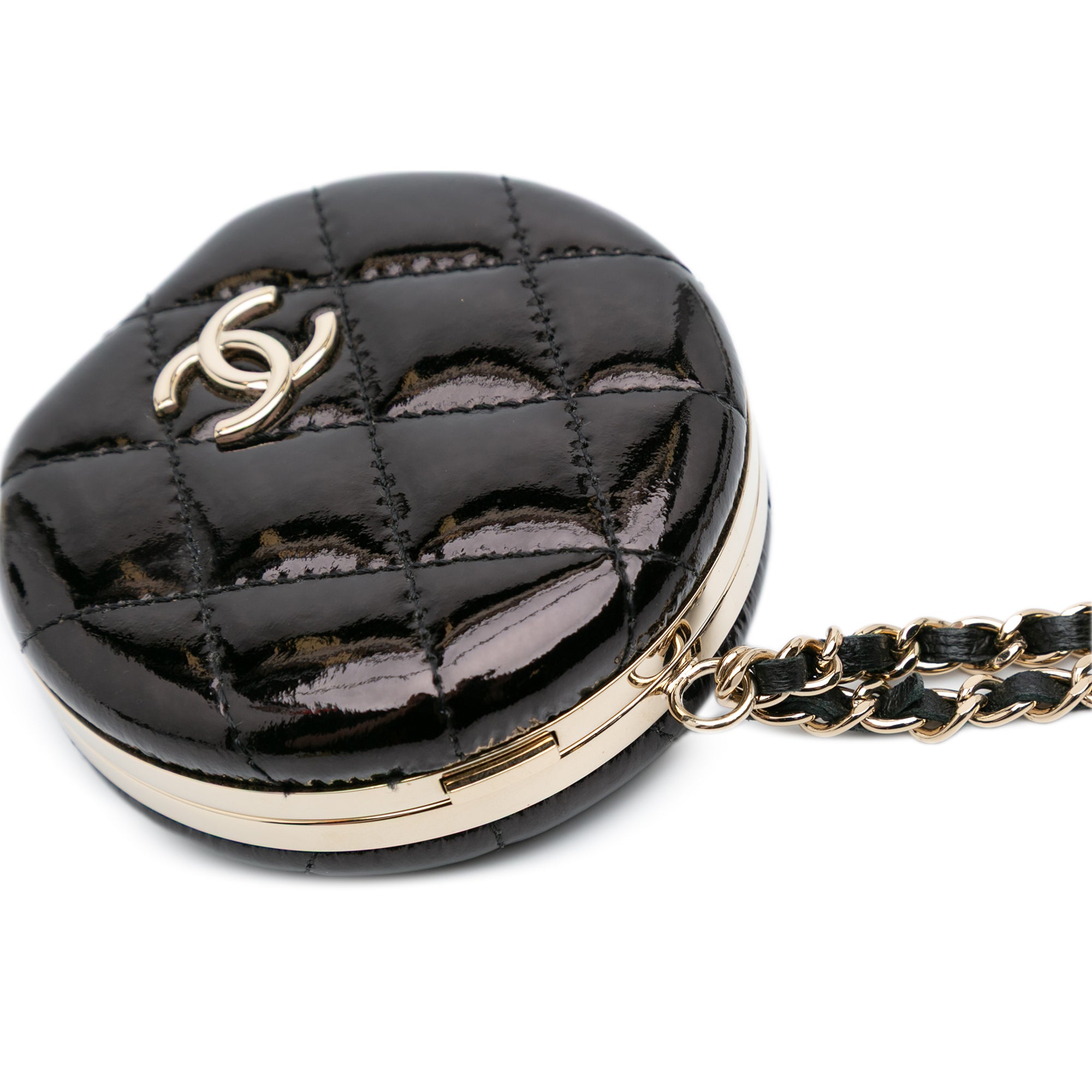 Quilted Patent Round Mirror Chain Necklace