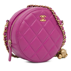 CC Quilted Lambskin Pearl Crush Round Clutch with Chain_1