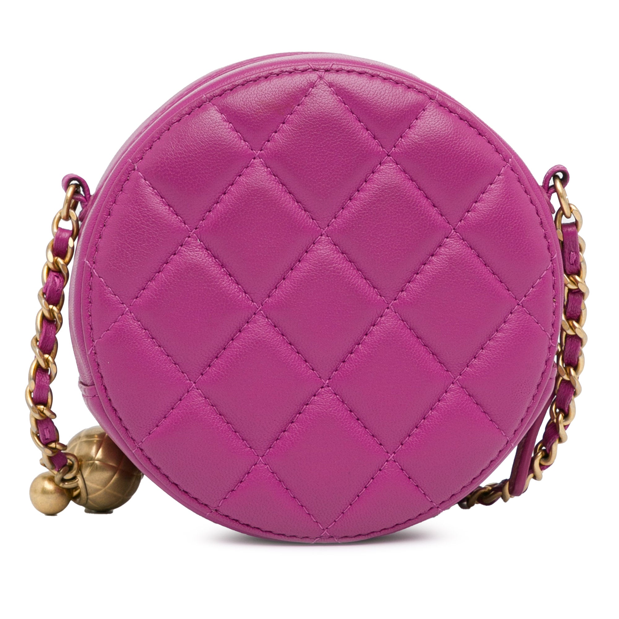 CC Quilted Lambskin Pearl Crush Round Clutch with Chain_2