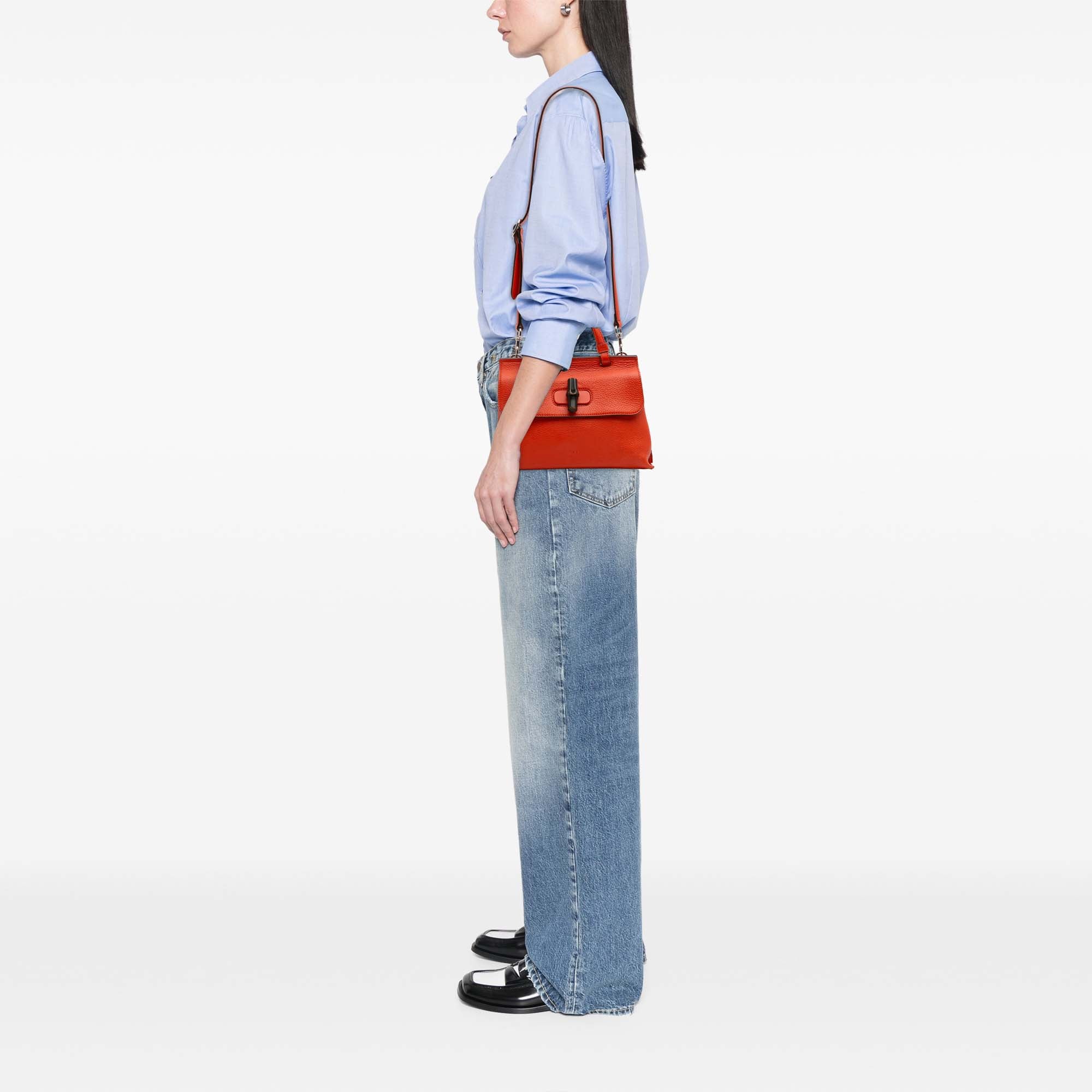 Small Leather Bamboo Daily Satchel