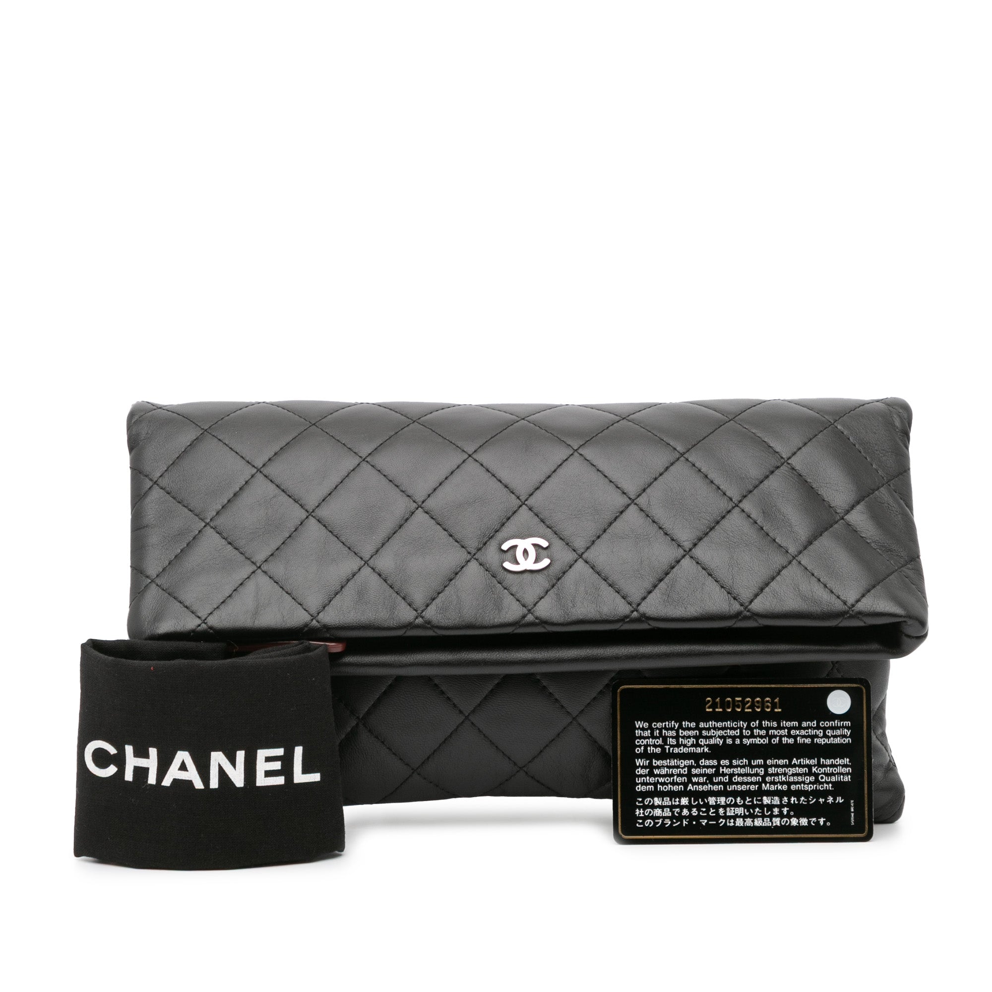 CC Quilted Lambskin Foldover Clutch