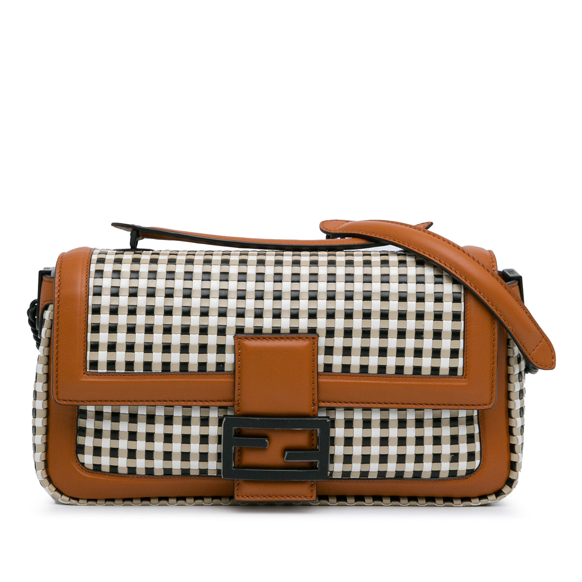 Woven Leather Chain Baguette Satchel_0