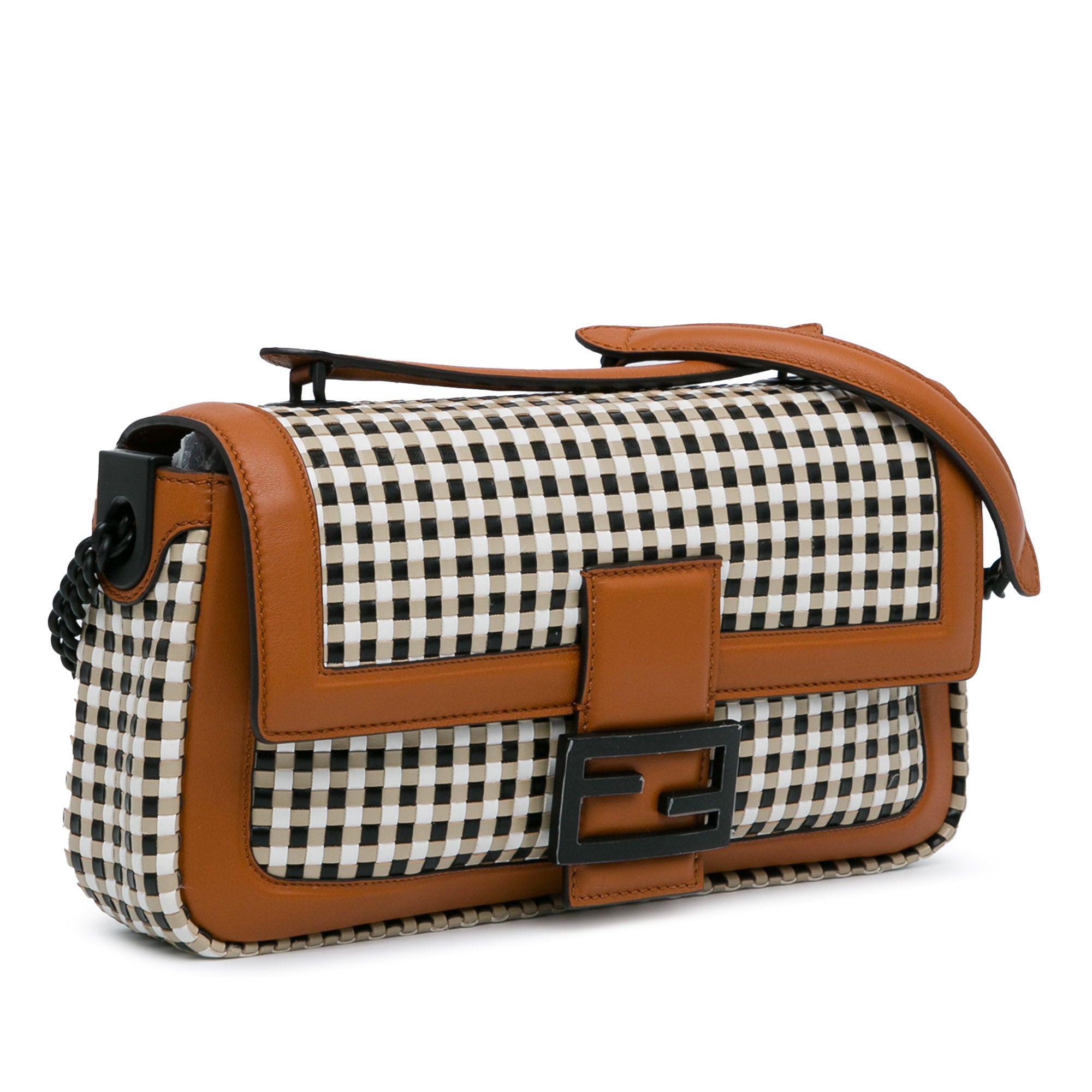 Woven Leather Chain Baguette Satchel_1