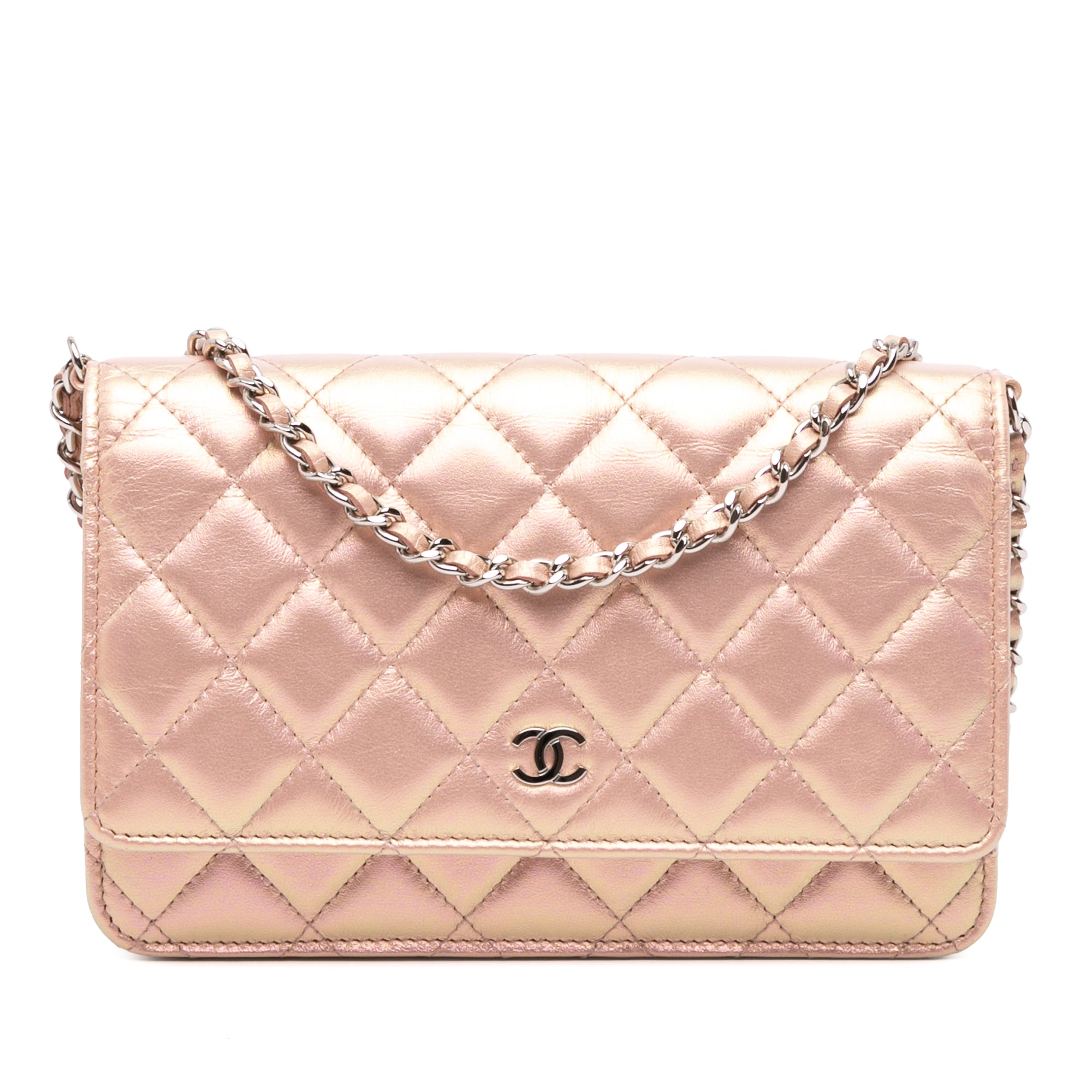Quilted Iridescent Lambskin Wallet on Chain
