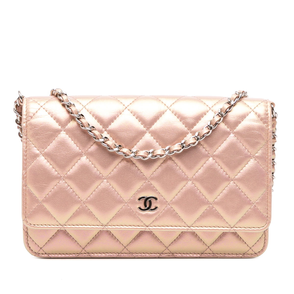 Quilted Iridescent Lambskin Wallet on Chain