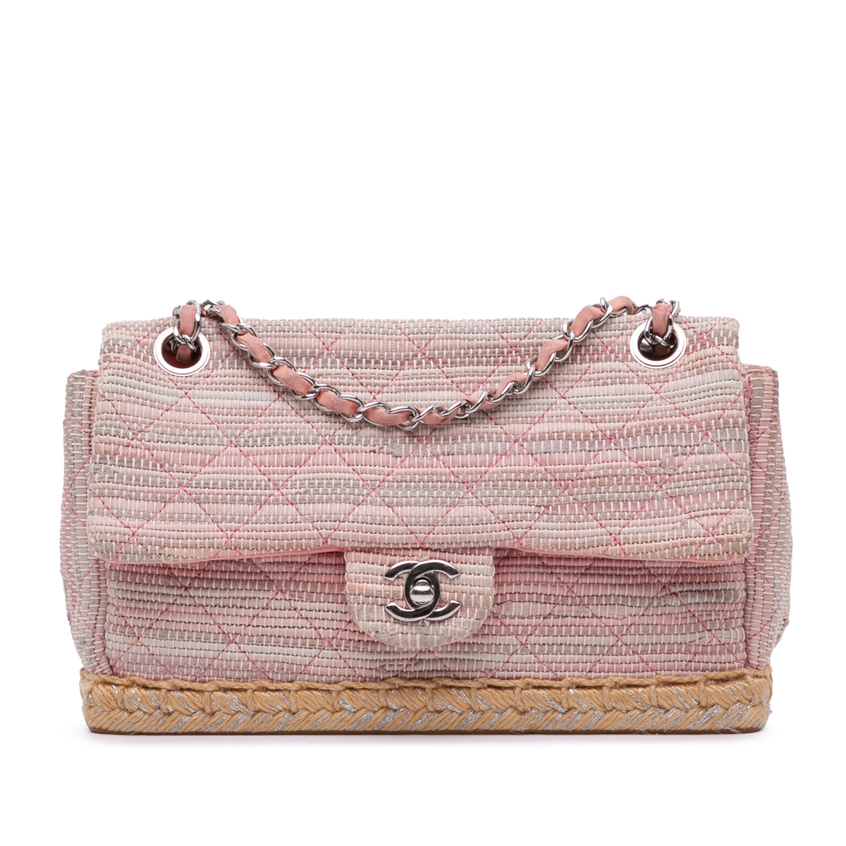 Quilted Cotton and  Jute Espadrille Chain Flap