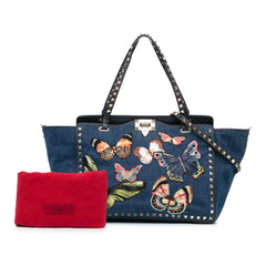 Butterfly Embroidered Denim Rockstud Satchel