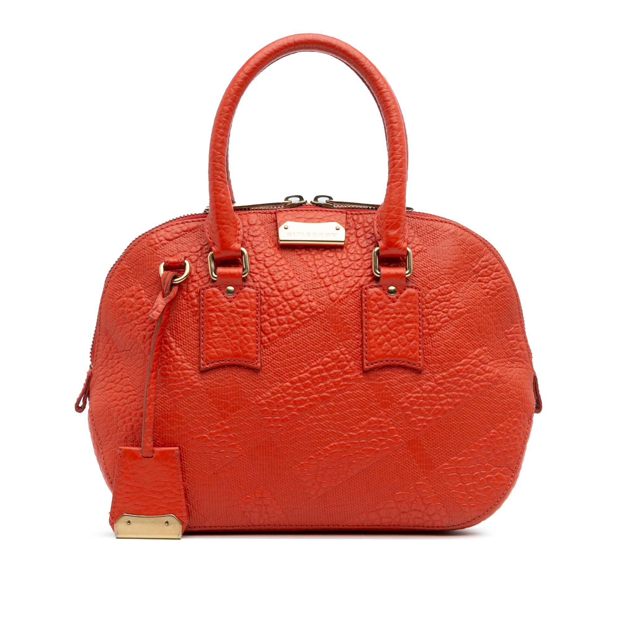 Small Heritage Grain Check Embossed Leather Orchard Bowling Bag