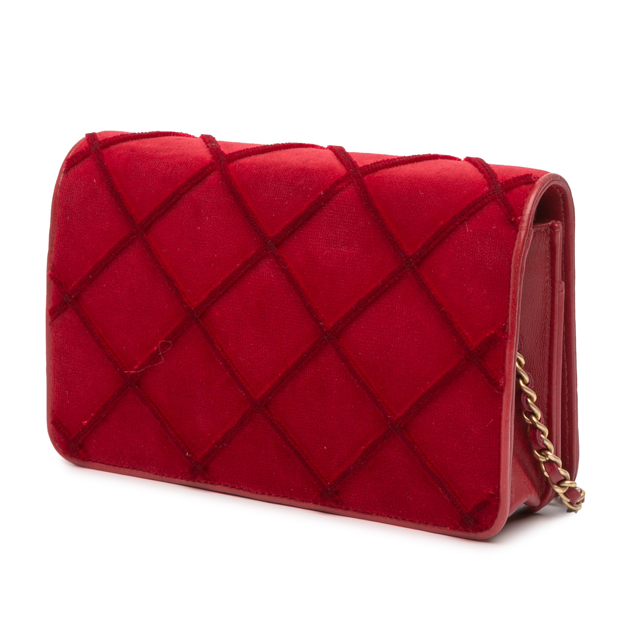 CC Quilted Velvet Wallet on Chain