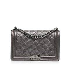 Medium Quilted Perforated Metallic Lambskin Boy Flap