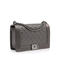 Medium Quilted Perforated Metallic Lambskin Boy Flap
