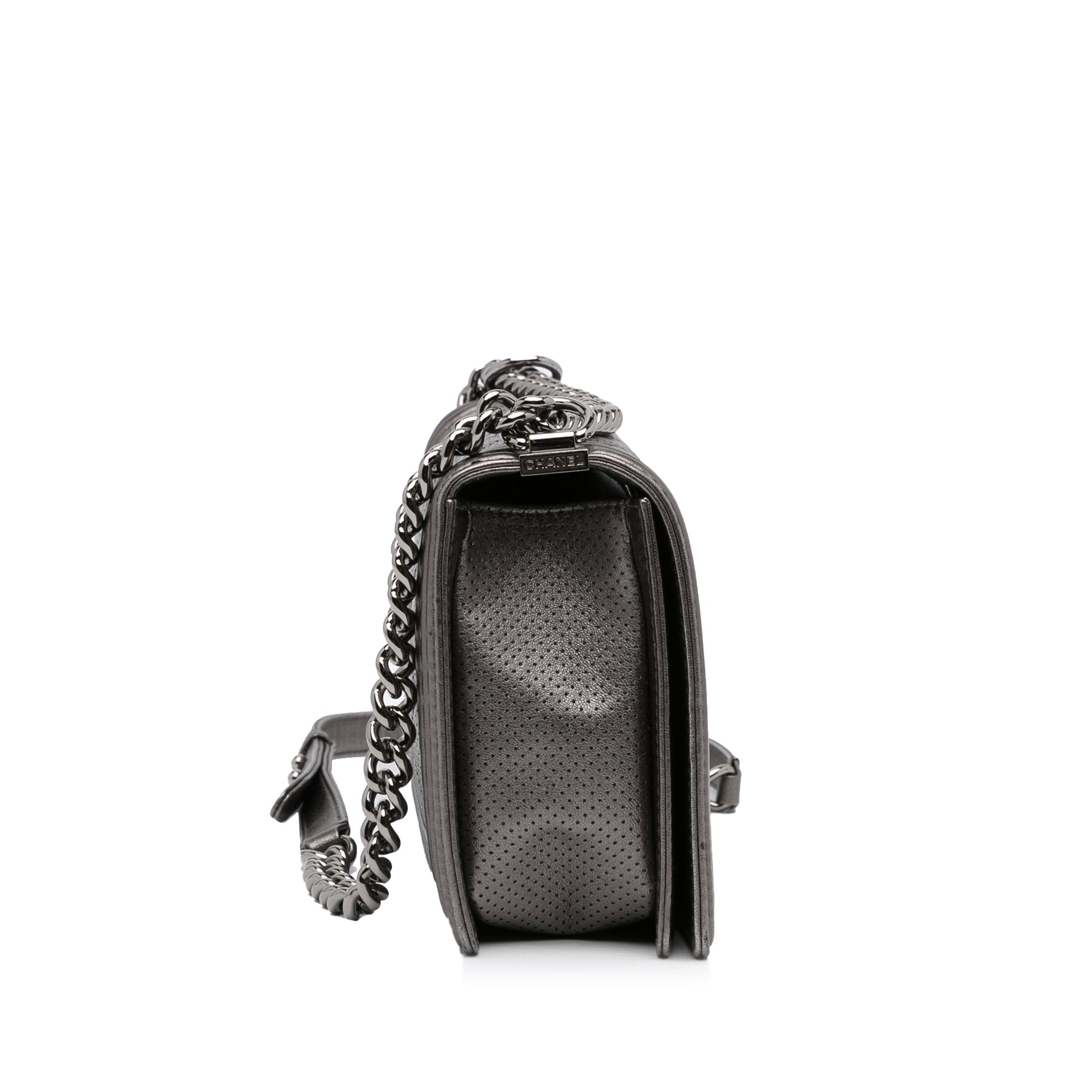 Medium Quilted Perforated Metallic Lambskin Boy Flap