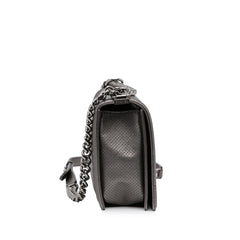 Medium Quilted Perforated Metallic Lambskin Boy Flap