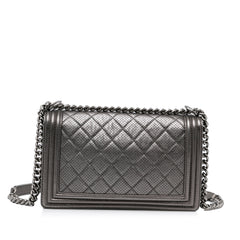 Medium Quilted Perforated Metallic Lambskin Boy Flap
