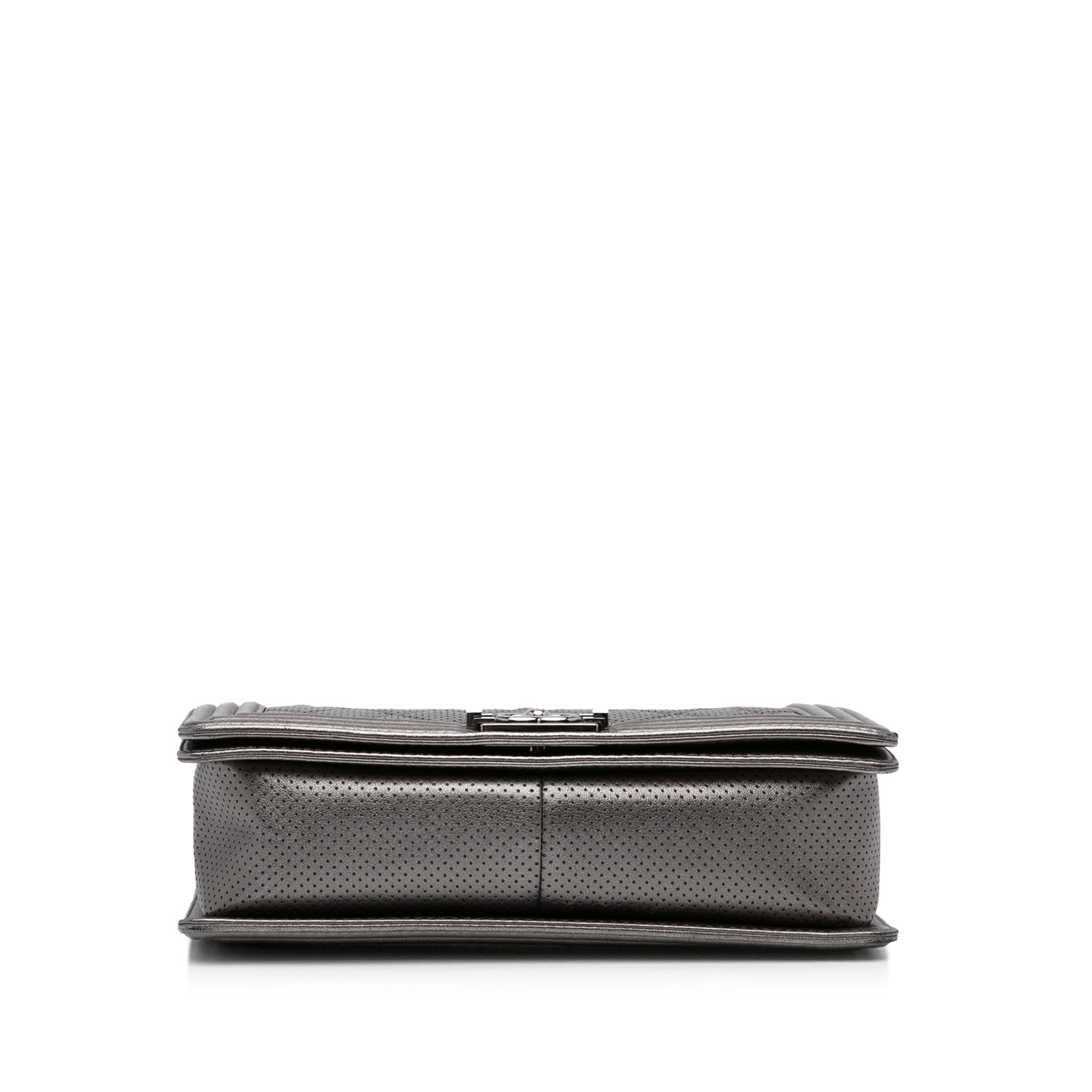 Medium Quilted Perforated Metallic Lambskin Boy Flap