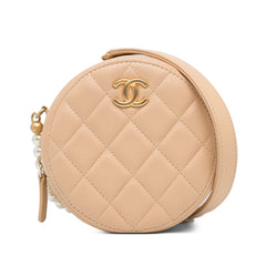 Quilted Calfskin Pearl Round Clutch With Chain_0