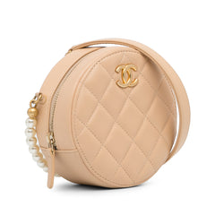 Quilted Calfskin Pearl Round Clutch With Chain_1