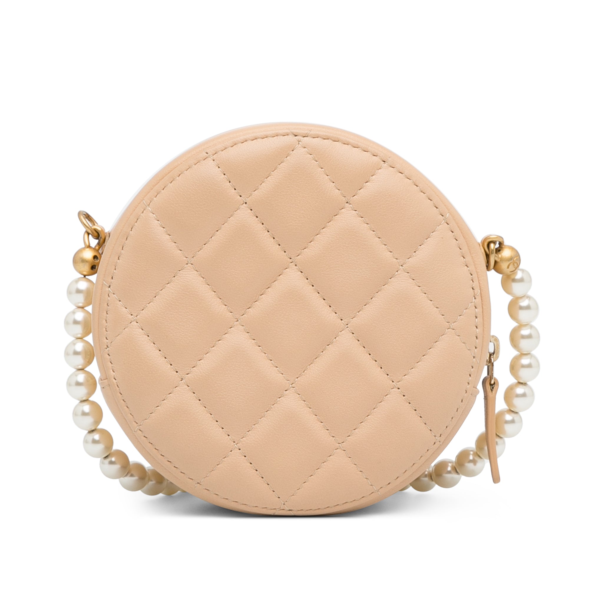 Quilted Calfskin Pearl Round Clutch With Chain_2