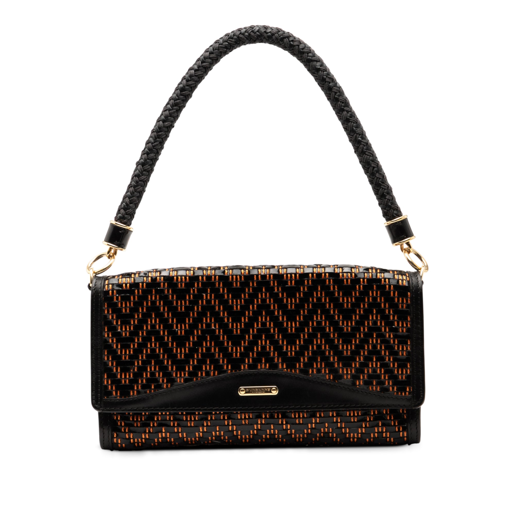 Herringbone Patent and Straw Shoulder Bag