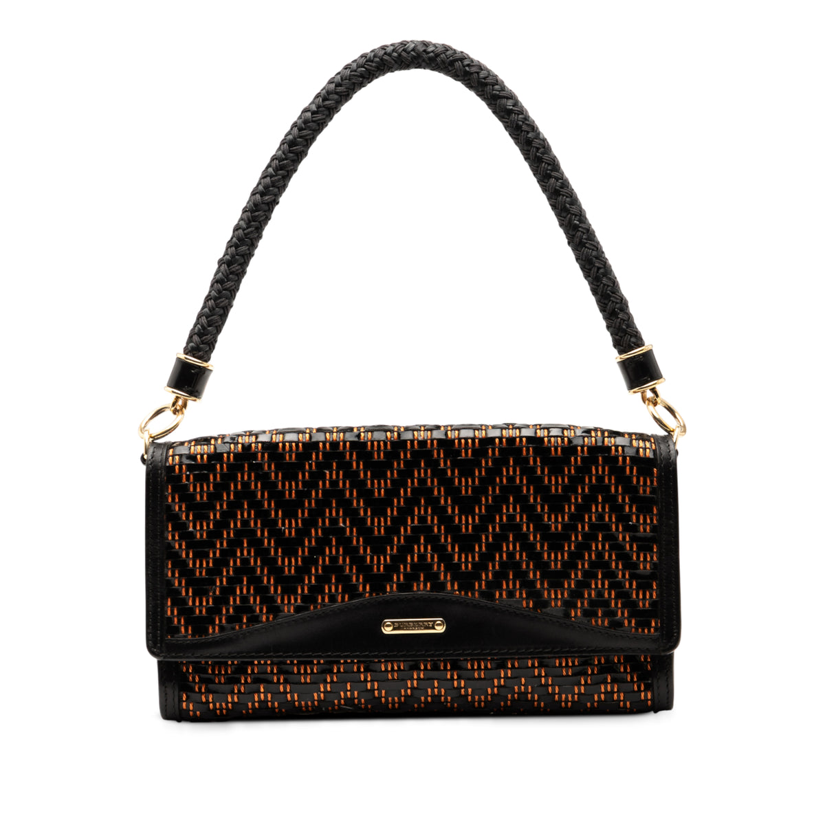 Herringbone Patent and Straw Shoulder Bag