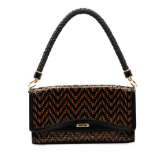 Herringbone Patent and Straw Shoulder Bag