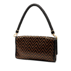 Herringbone Patent and Straw Shoulder Bag