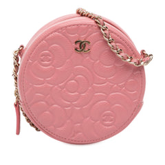 CC Embossed Caviar Camellia Round Clutch With Chain