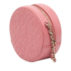 CC Embossed Caviar Camellia Round Clutch With Chain