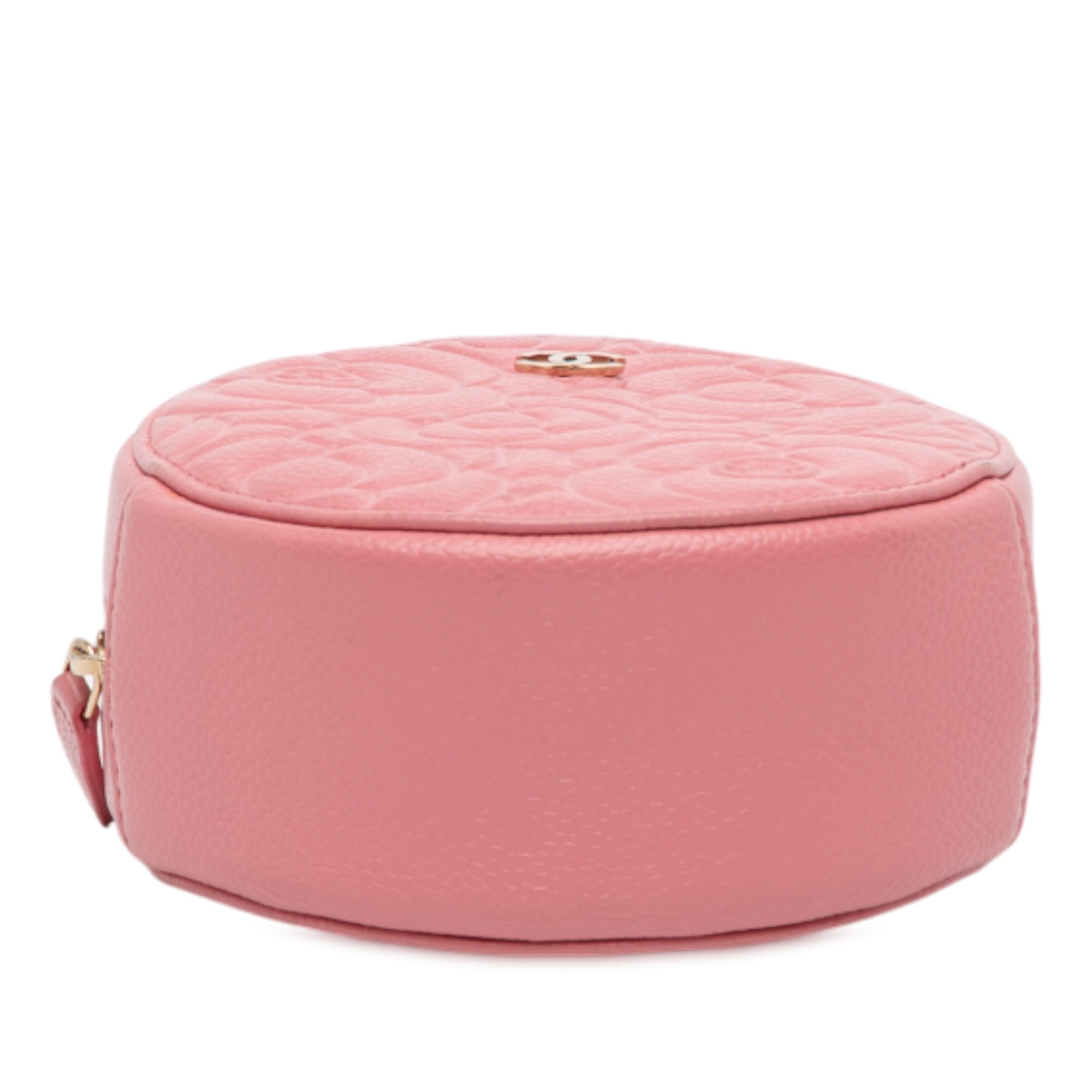 CC Embossed Caviar Camellia Round Clutch With Chain