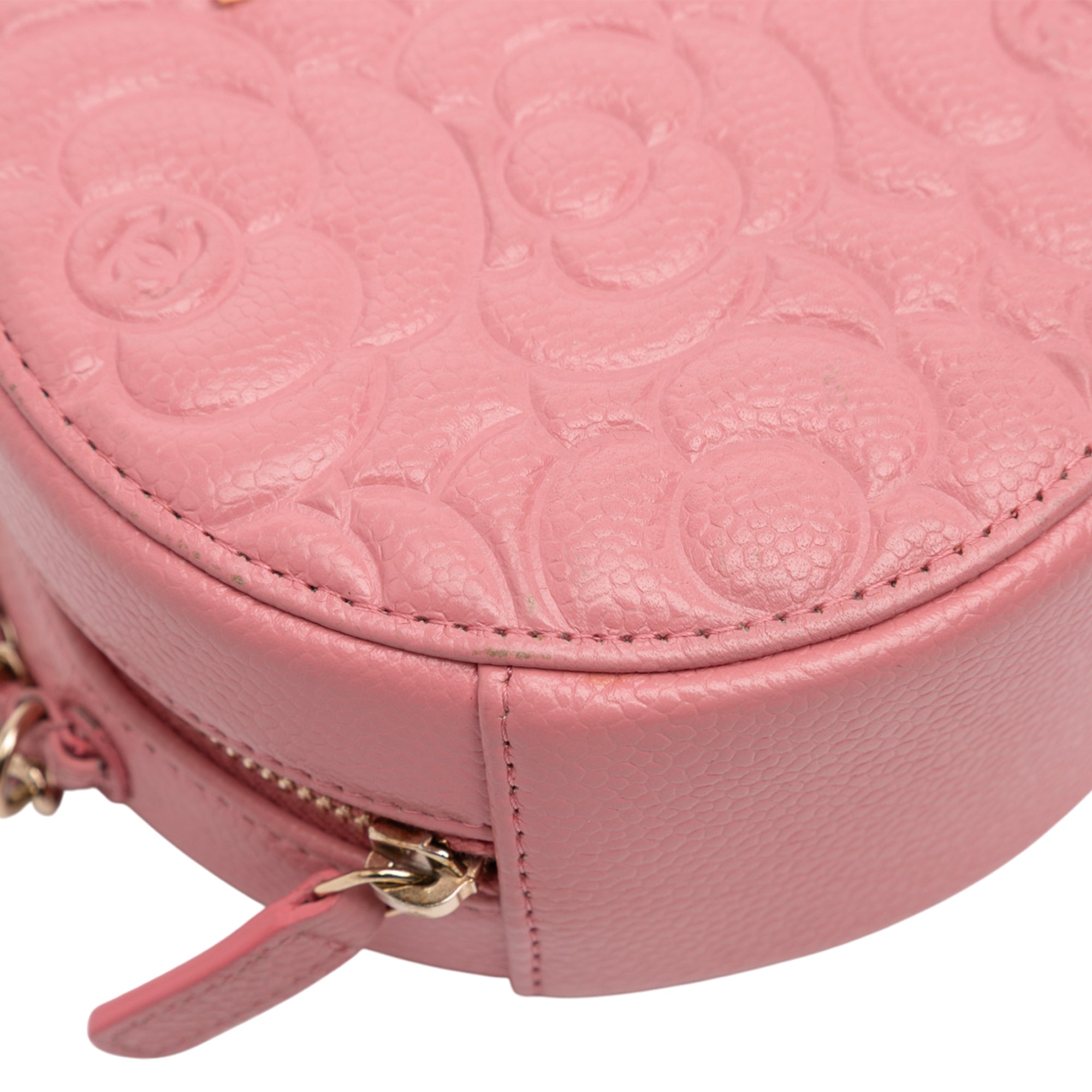 CC Embossed Caviar Camellia Round Clutch With Chain