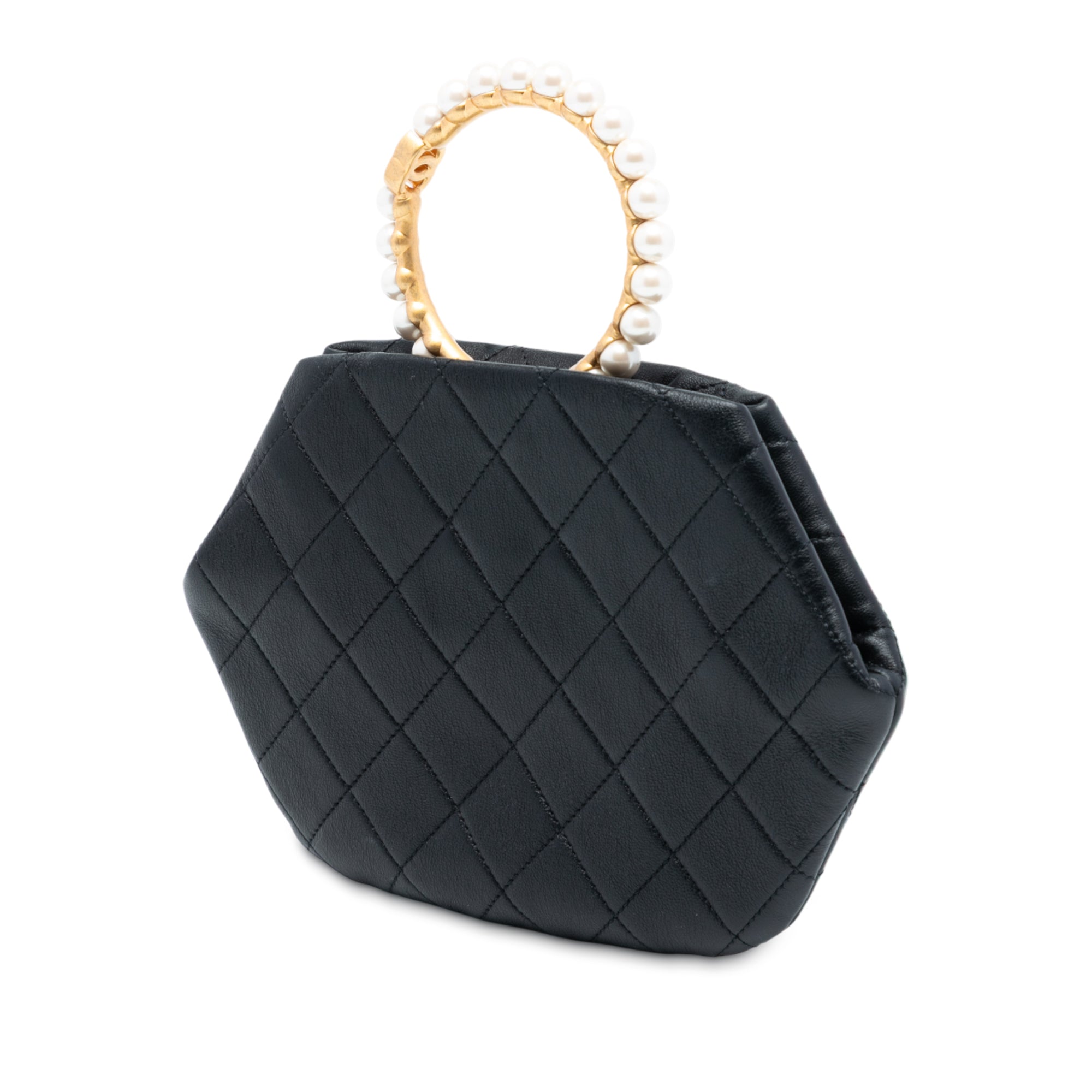 Quilted Lambskin Pearl Crown Handle Clutch