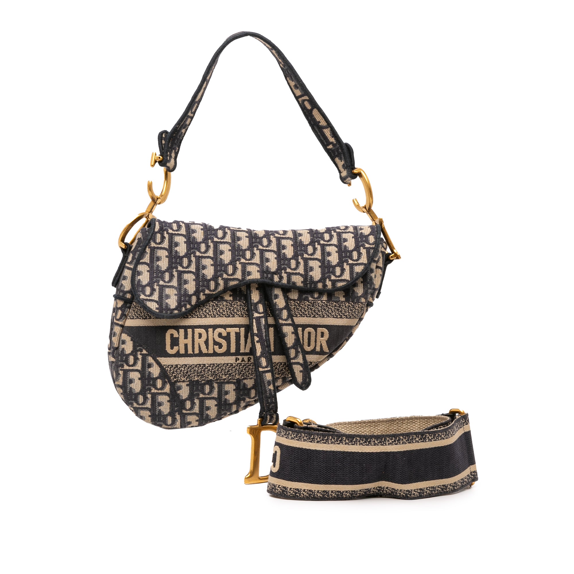 Oblique Embroidered Canvas Saddle Bag