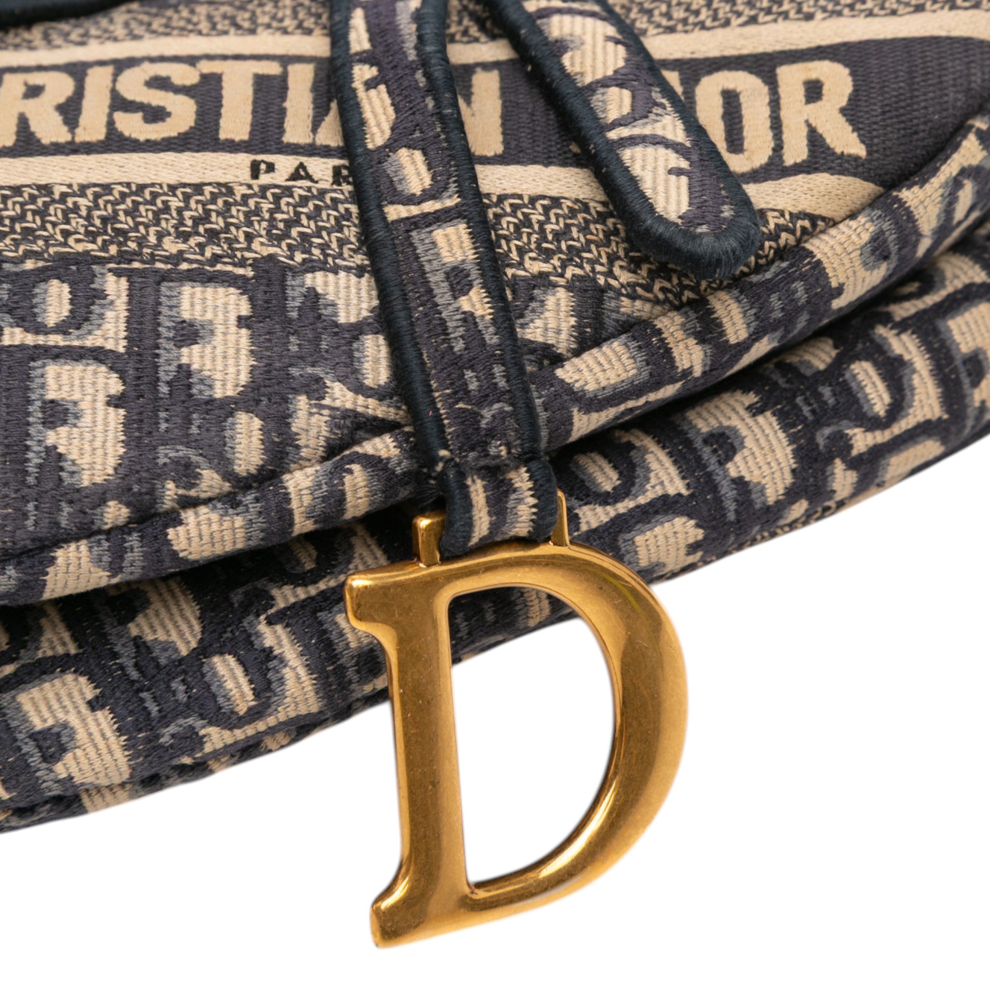 Oblique Embroidered Canvas Saddle Bag
