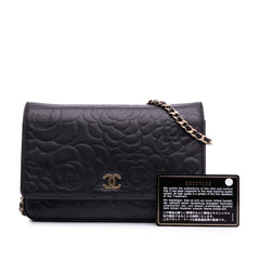 Lambskin Camellia Embossed Wallet On Chain