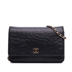 Lambskin Camellia Embossed Wallet On Chain