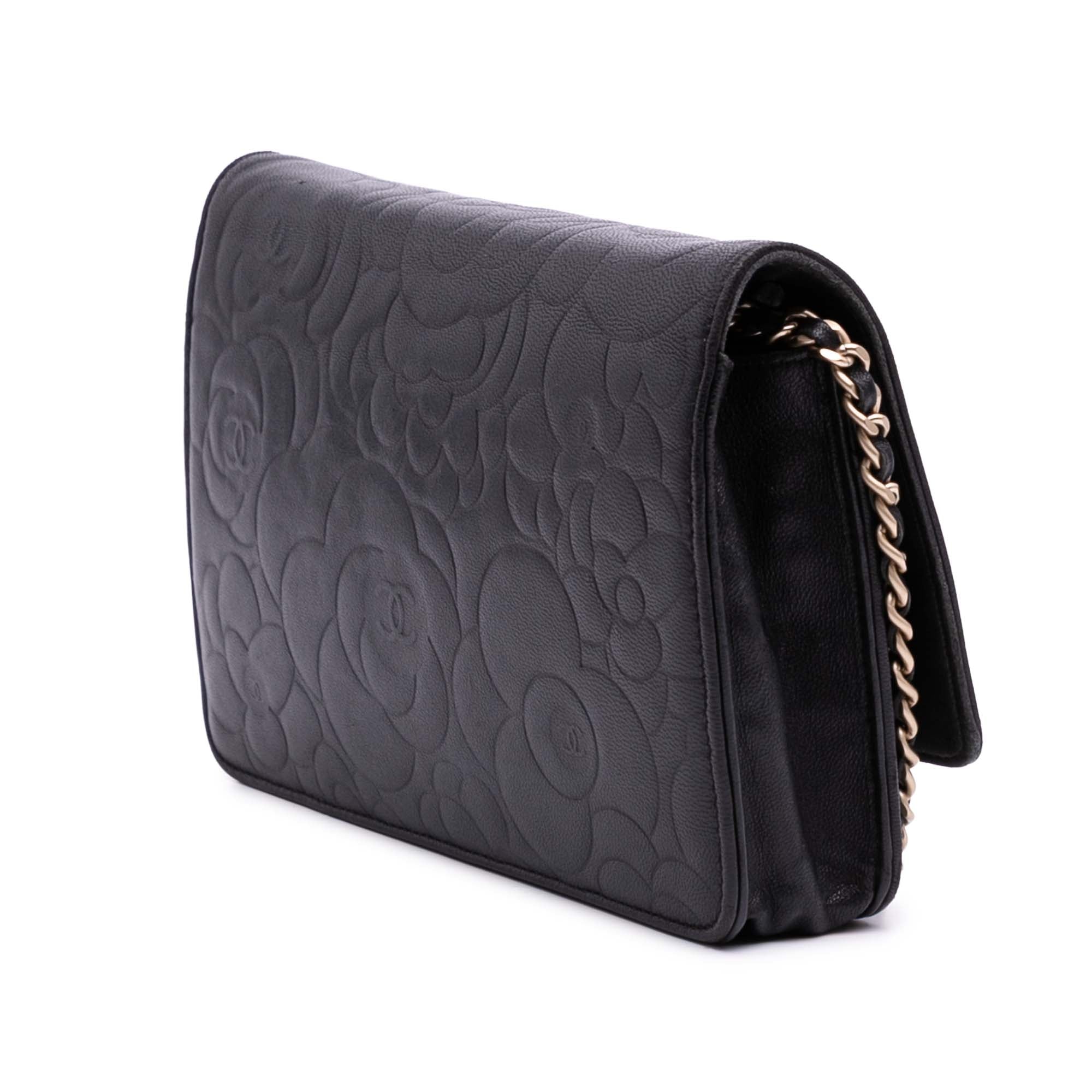 Lambskin Camellia Embossed Wallet On Chain