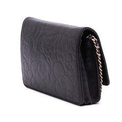 Lambskin Camellia Embossed Wallet On Chain