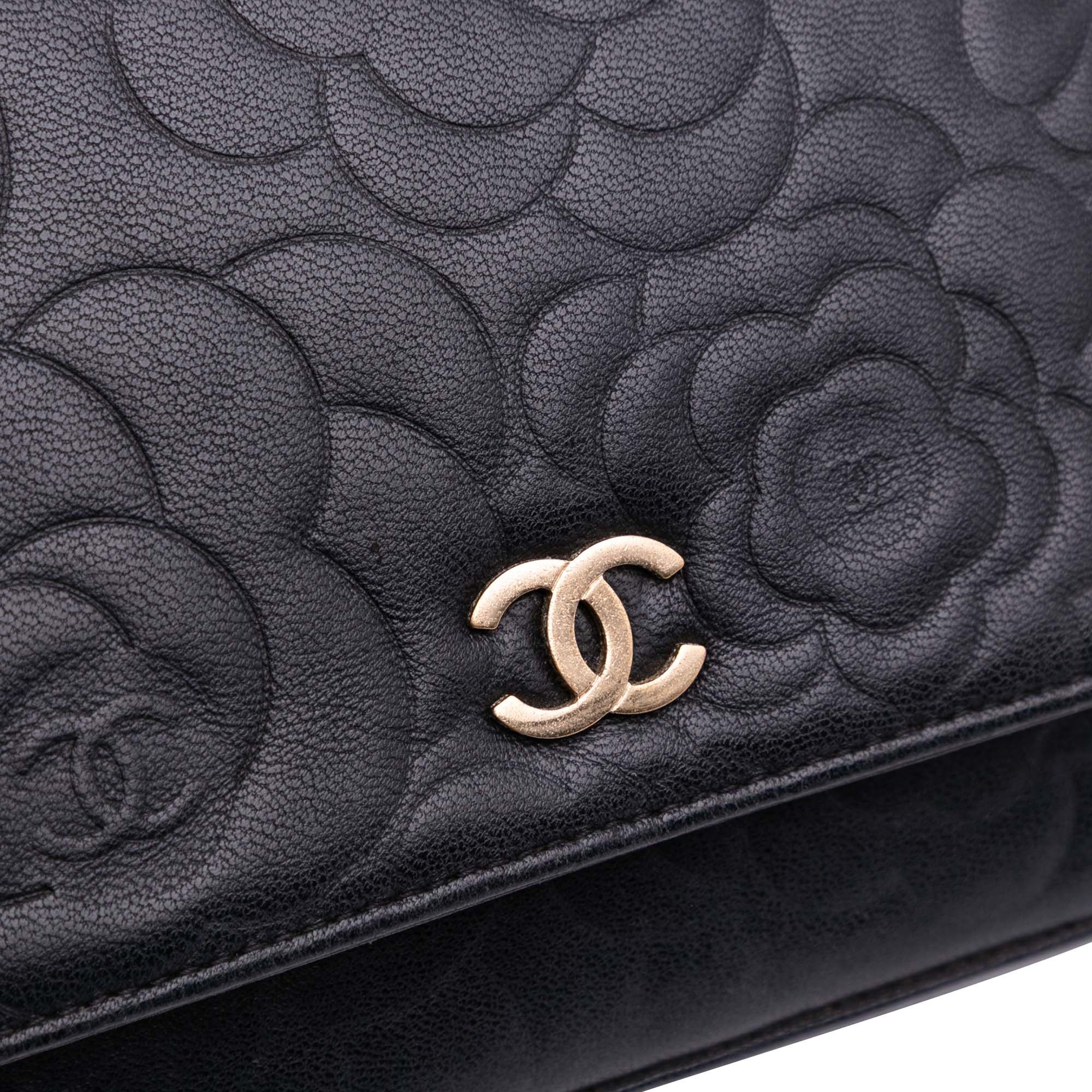 Lambskin Camellia Embossed Wallet On Chain