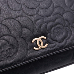 Lambskin Camellia Embossed Wallet On Chain