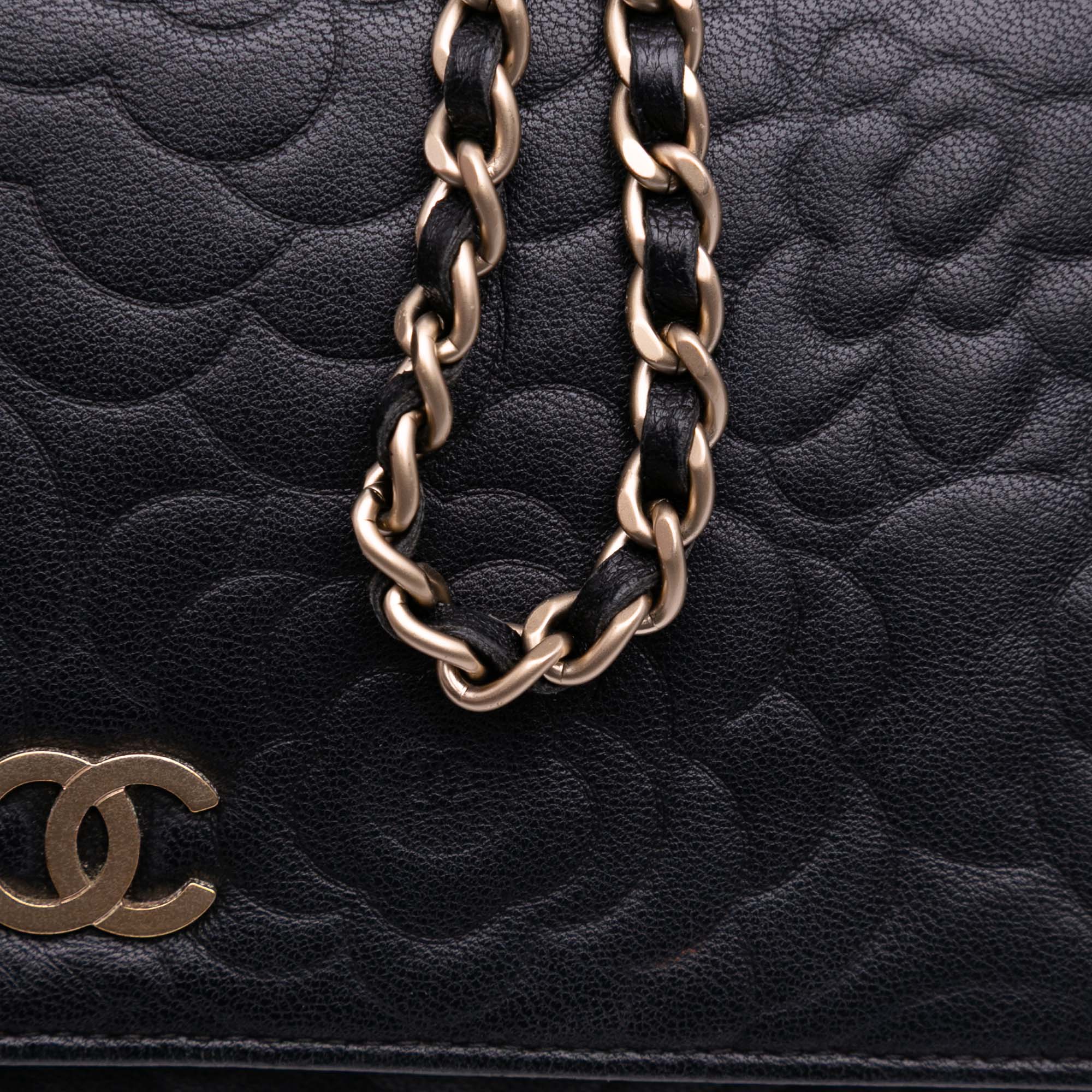 Lambskin Camellia Embossed Wallet On Chain