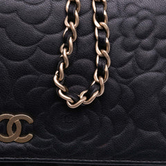 Lambskin Camellia Embossed Wallet On Chain