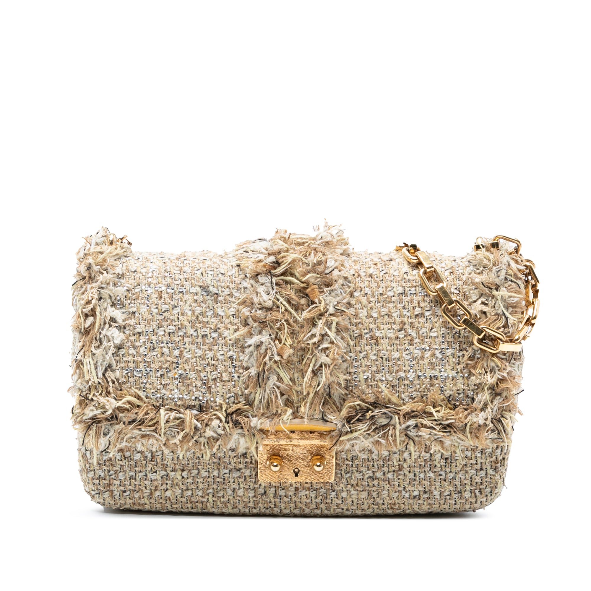 New Rock Tweed and Rhinestones Chain Shoulder Bag