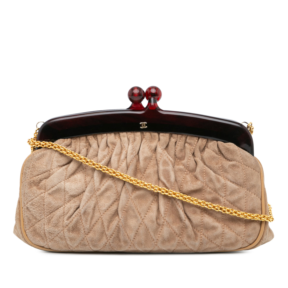 Quilted Suede Clutch With Chain